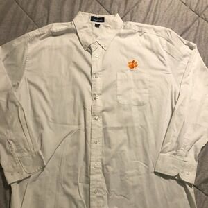 Vansport Clemson Tigers Mens 3X White Long Sleeve Button Down Shirt Embroidered